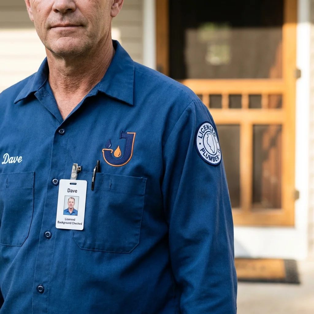 Licensed plumber showing ID badge in Hustisford, WI