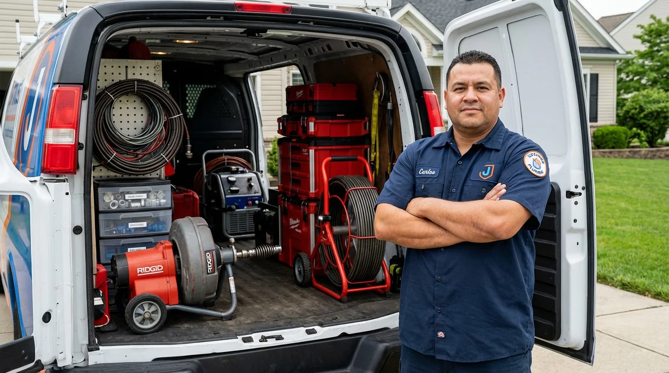 Professional drain cleaning equipment and Johns Plumbing LLC plumber in Hustisford