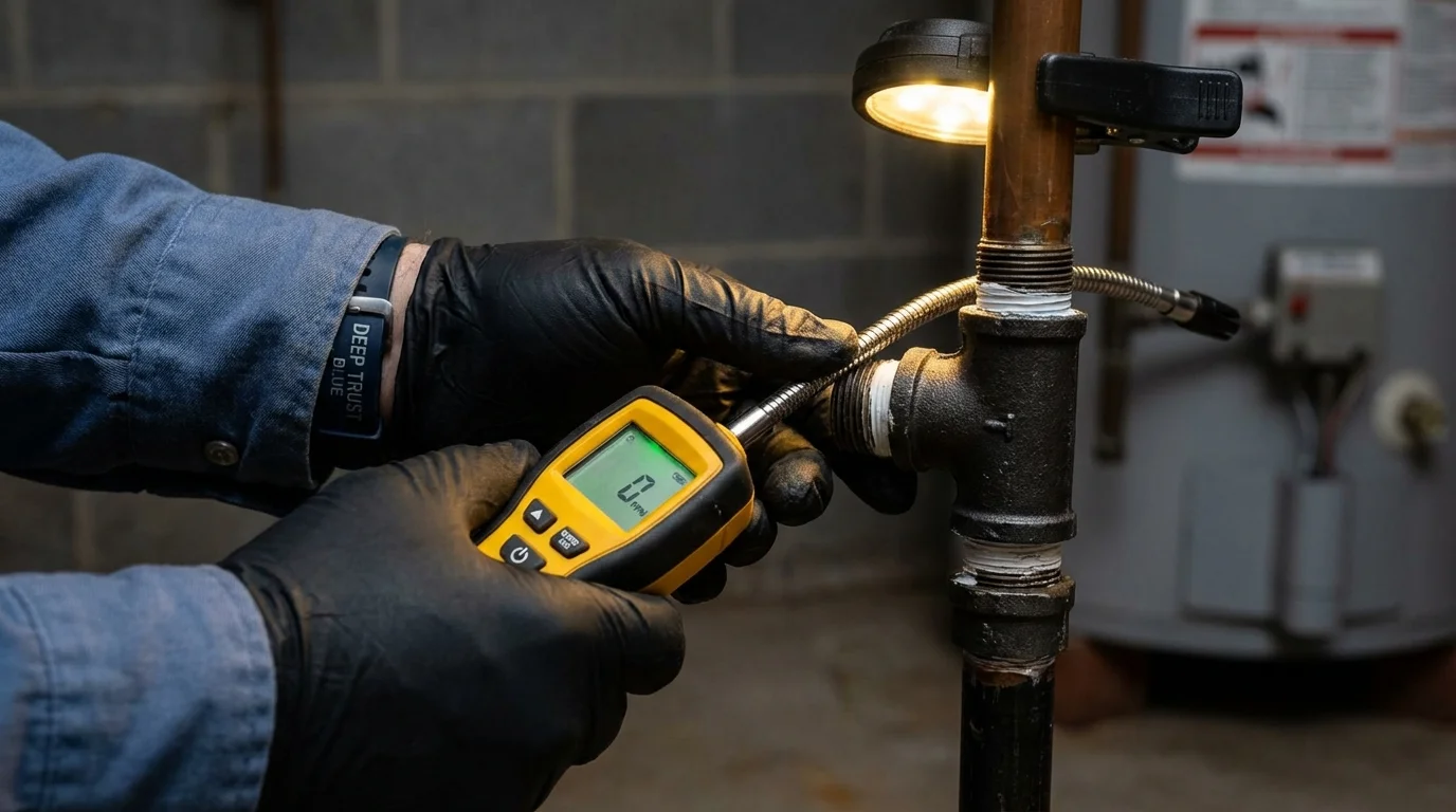 Gas leak detection with electronic sniffer by Johns Plumbing LLC in Hustisford